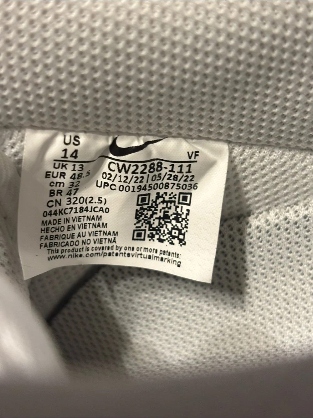 Nike Air Force 1 Mens Size 14 '07 Low Triple White Sneakers CW2288-111